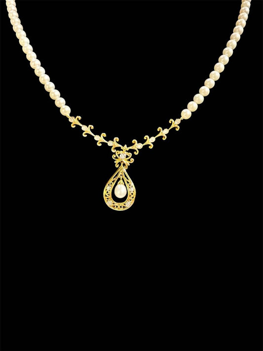 14KT FWP V SHAPE W/PEARL NECKLACE