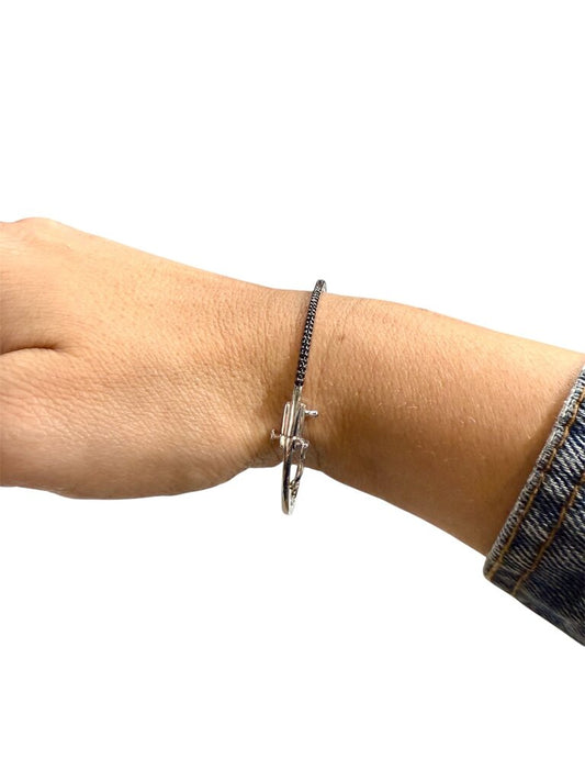 SS BLK DIAMOND BANGLE BRACELET