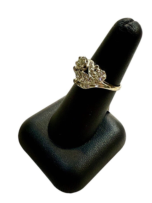 14KT TUTONE VINTAGE CLUSTER RING 1CTTW SZ 6.5