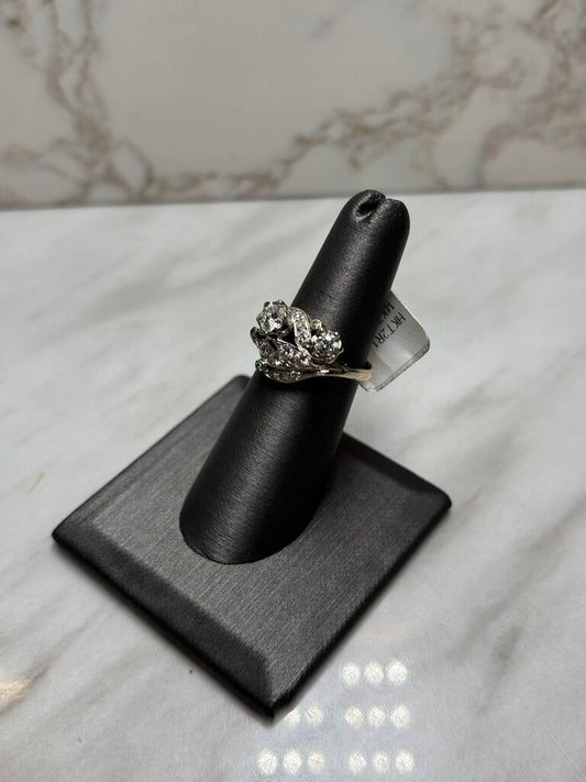 14KT TUTONE VINTAGE CLUSTER RING 1CTTW SZ 6.5