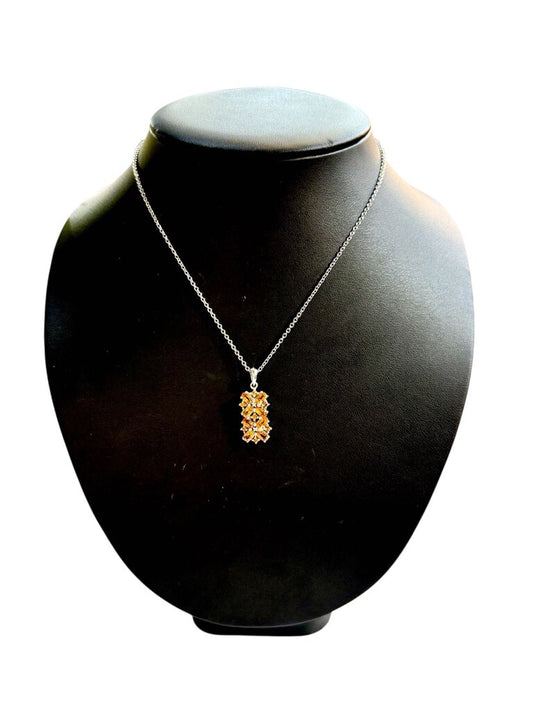 SS ORANGE TOPAZ CLUSTER PENDANT ON CHAIN
