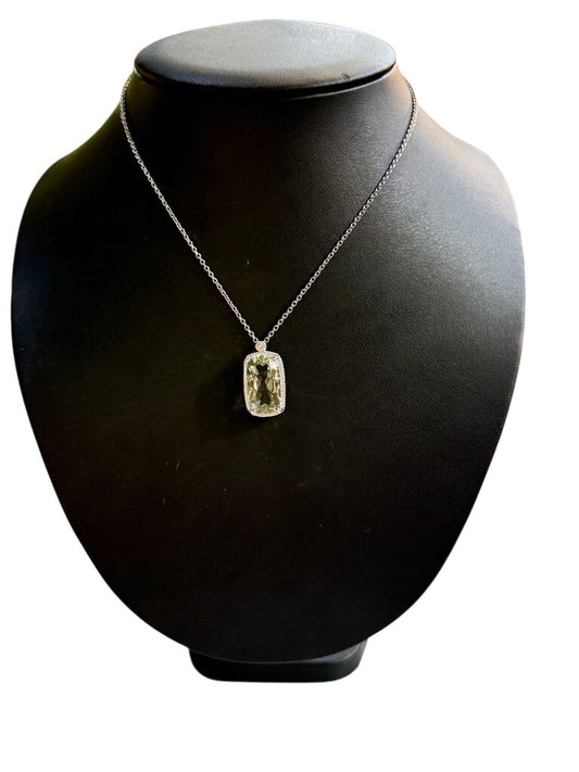 SS ALONGATED CUSHION CUT PRASIOLITE PENDANT ON CHAIN