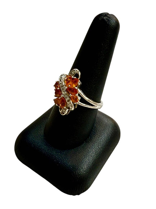 SS ORANGE TOPAZ CLUSTER STYLE RING SZ 9