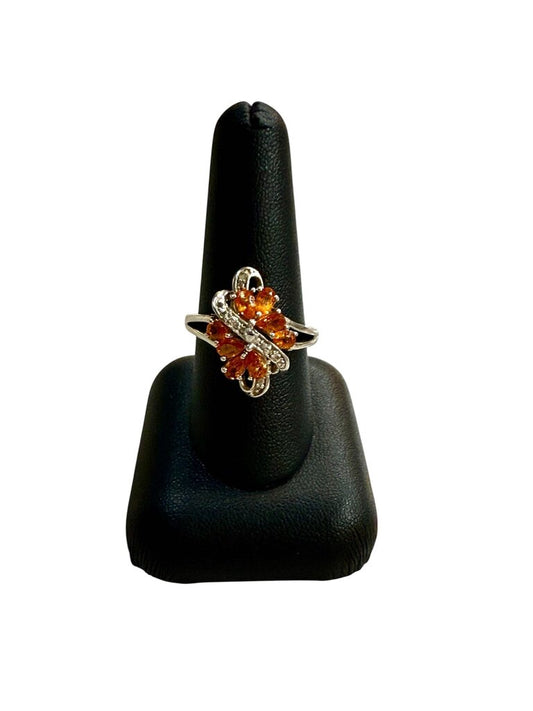 SS ORANGE TOPAZ CLUSTER STYLE RING SZ 9