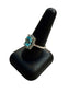 SS EMERALD CUT BLUE TOPAZ CTR W/WHT SAPHIRE HALO RING SZ 8