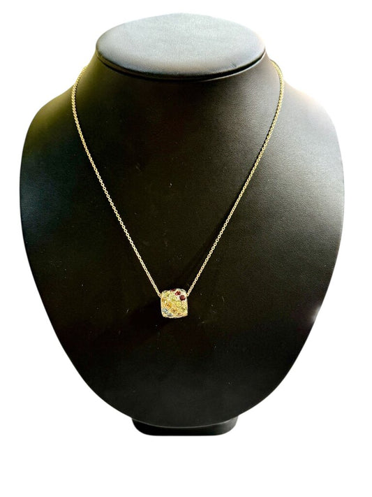SS GOLD PLATED MULTI COLOR BARROL PENDANT ON 18" CHAIN