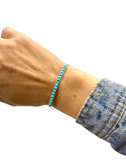 SS TURQ BAR BOLO STYLE BRACELET