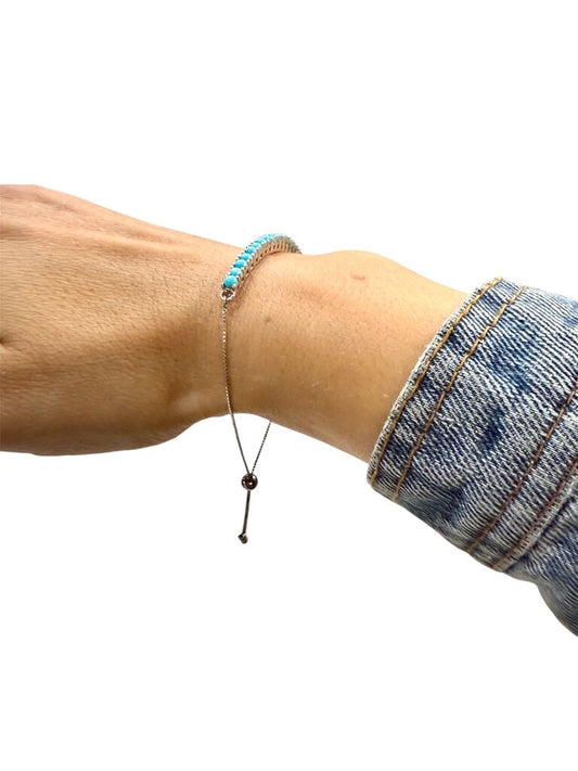 SS TURQ BAR BOLO STYLE BRACELET