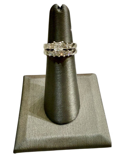 PLAT STAMPED .48CT PC CTR W/4 PC ON SIDES W/6PC ANNIVERSARY BAND UNSOLDERED 1 1/4CTTW WED SET SZ 5