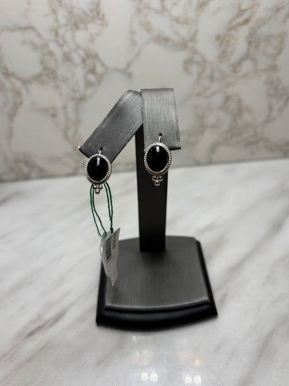 14KT WG OVAL BLK ONYX BEZEL SET DROP EARRINGS