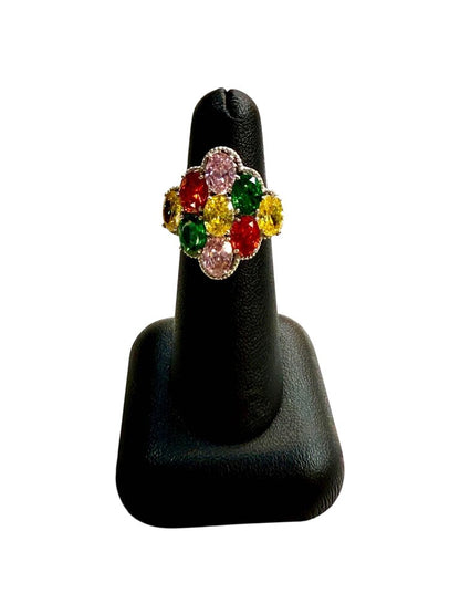 SS MULTI COLOR CLUSTER RING SZ 5