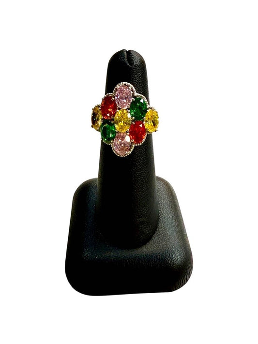 SS MULTI COLOR CLUSTER RING SZ 5