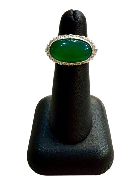 SS JUDITH RIPKA LG OVAL CAB EMERALD W/HALO SRING SZ 5