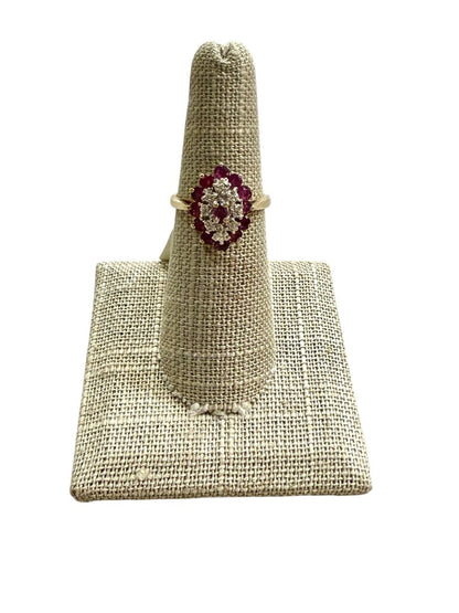 14KT YG RUBY & DIA CLUSTER RING SZ 6.5