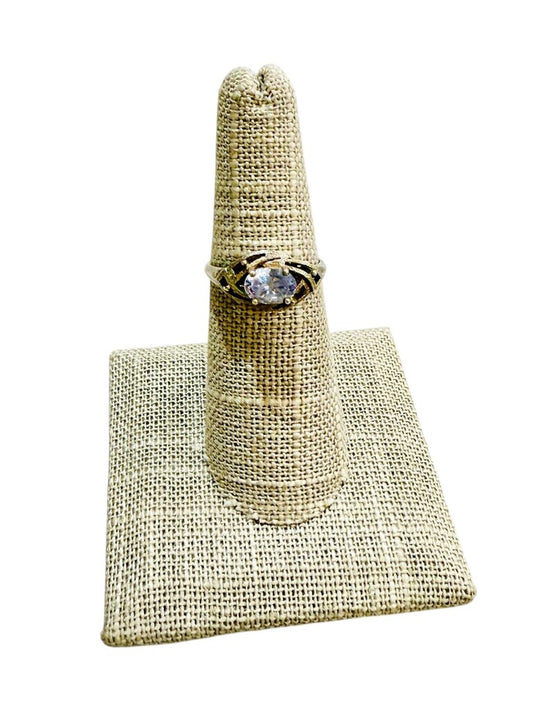 SS OVAL CZ STONE W/ BRAIDED HALO RING SZ 6.5