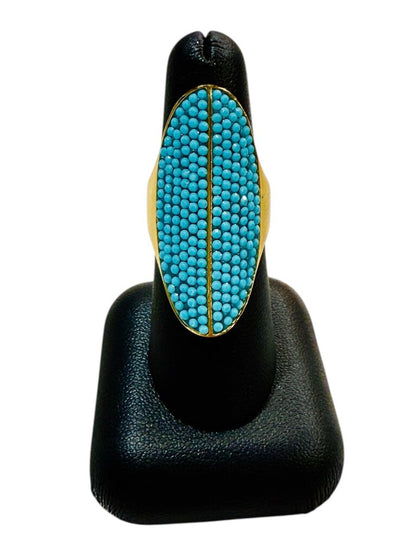 PLATED HENRI BENDEL OPEN SHANK OVAL FAKE TURQ CLUSTER RING