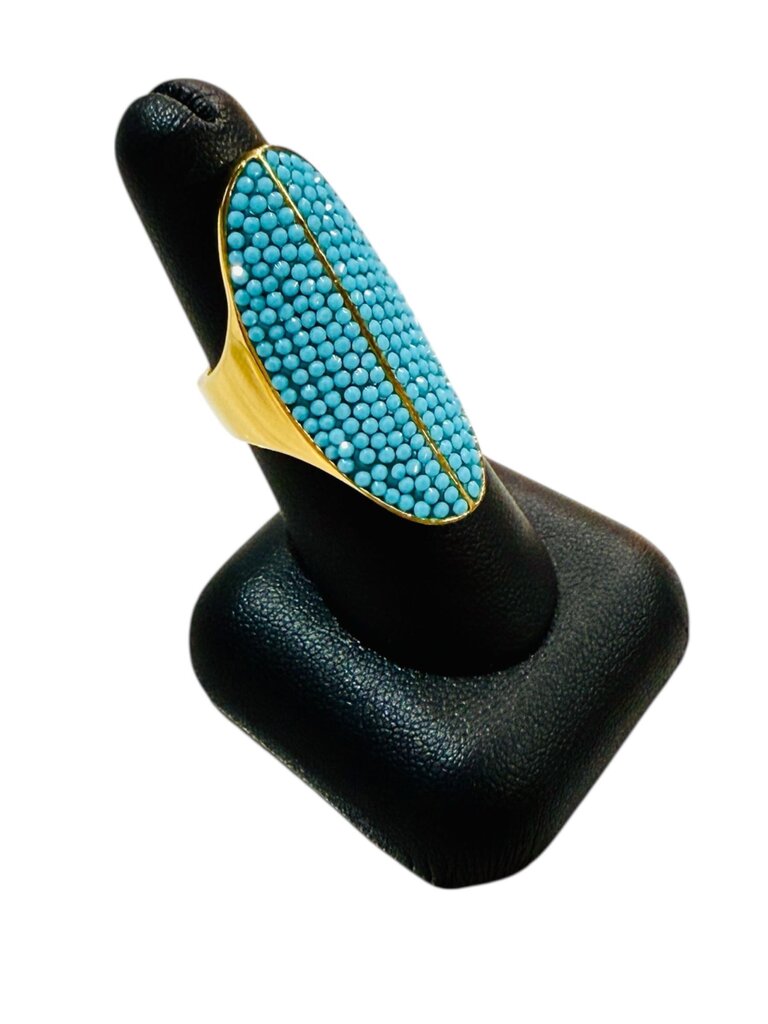 PLATED HENRI BENDEL OPEN SHANK OVAL FAKE TURQ CLUSTER RING