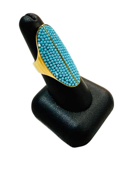 PLATED HENRI BENDEL OPEN SHANK OVAL FAKE TURQ CLUSTER RING