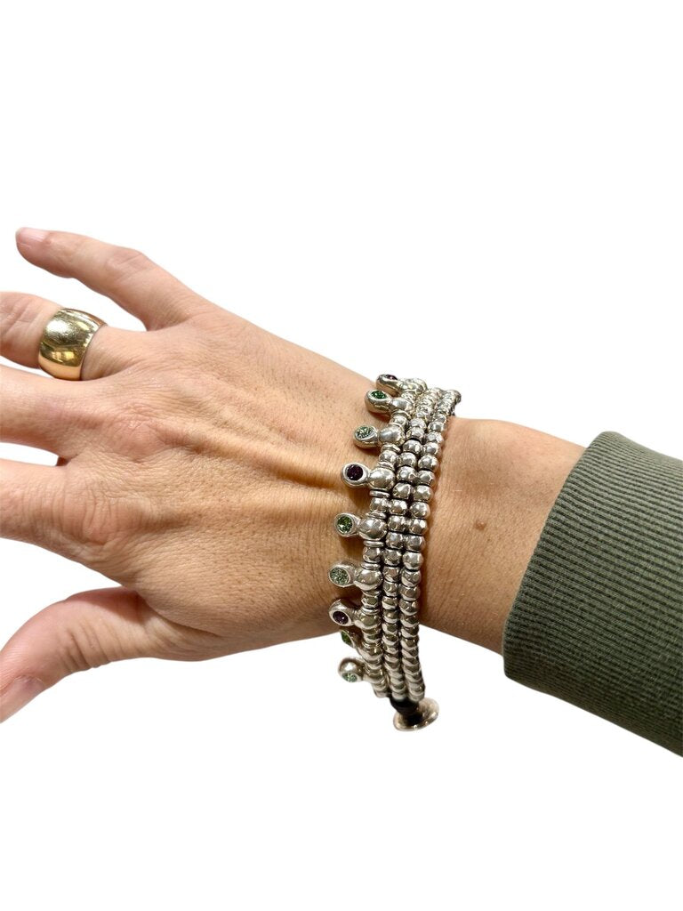 SS MULTI STONE WIDE BUTTON STYLE TENNIS BRACELET