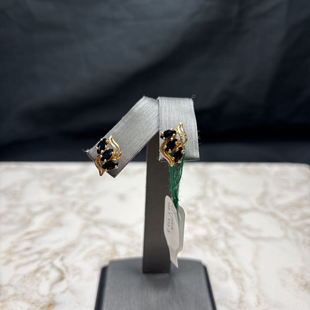 14KT YG 3 MARQ SAPPHIRE STUD EARRINGS