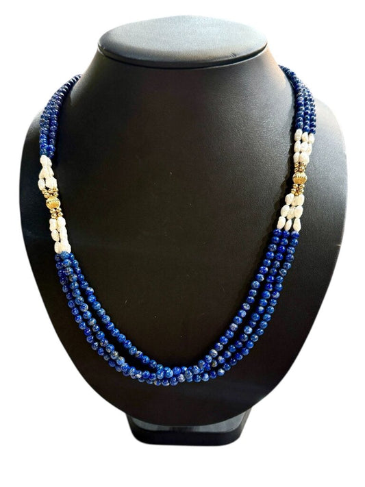 LAPIS GOLD BEADS AND PEARL NECKLACE