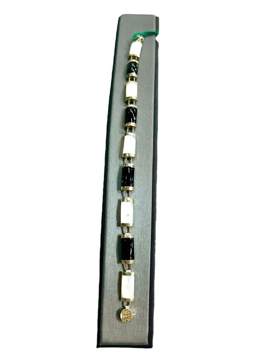 10KT YG MOP BLACK ONYX TENNIS BRACELET