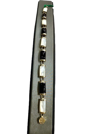 10KT YG MOP BLACK ONYX TENNIS BRACELET