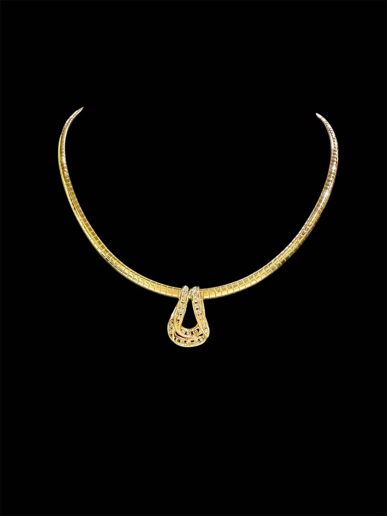 10/14KT OMEGA CHAIN W/STAMPED 1/2TW 14KT YG DOUBLE LOOP SLIDE PENDANT