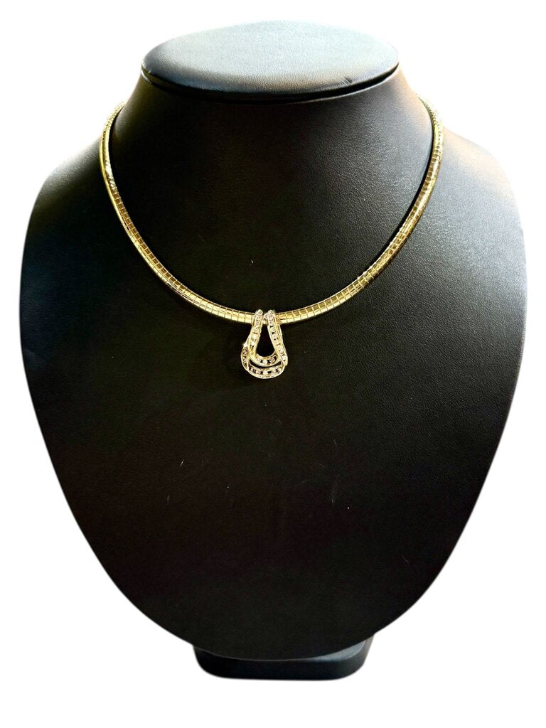 10/14KT OMEGA CHAIN W/STAMPED 1/2TW 14KT YG DOUBLE LOOP SLIDE PENDANT