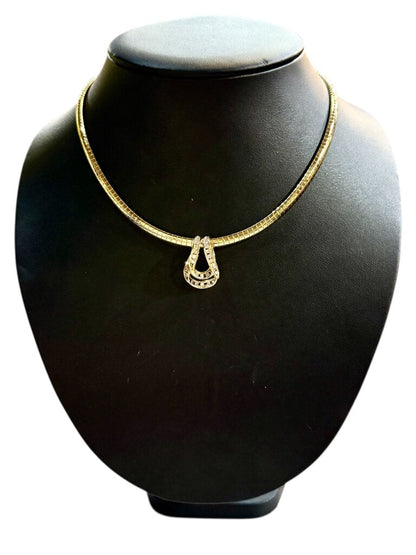 10/14KT OMEGA CHAIN W/STAMPED 1/2TW 14KT YG DOUBLE LOOP SLIDE PENDANT