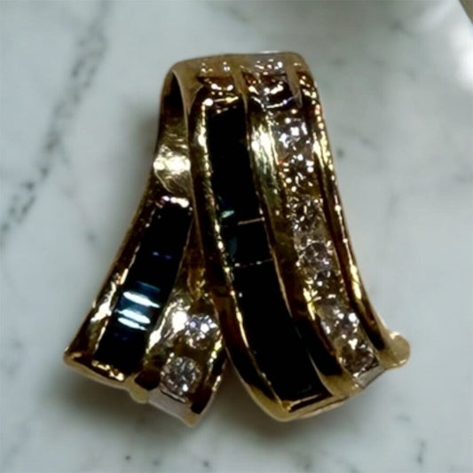 14KT YG SAPPHIRE & DIA SLIDE PENDANT NO CHAIN