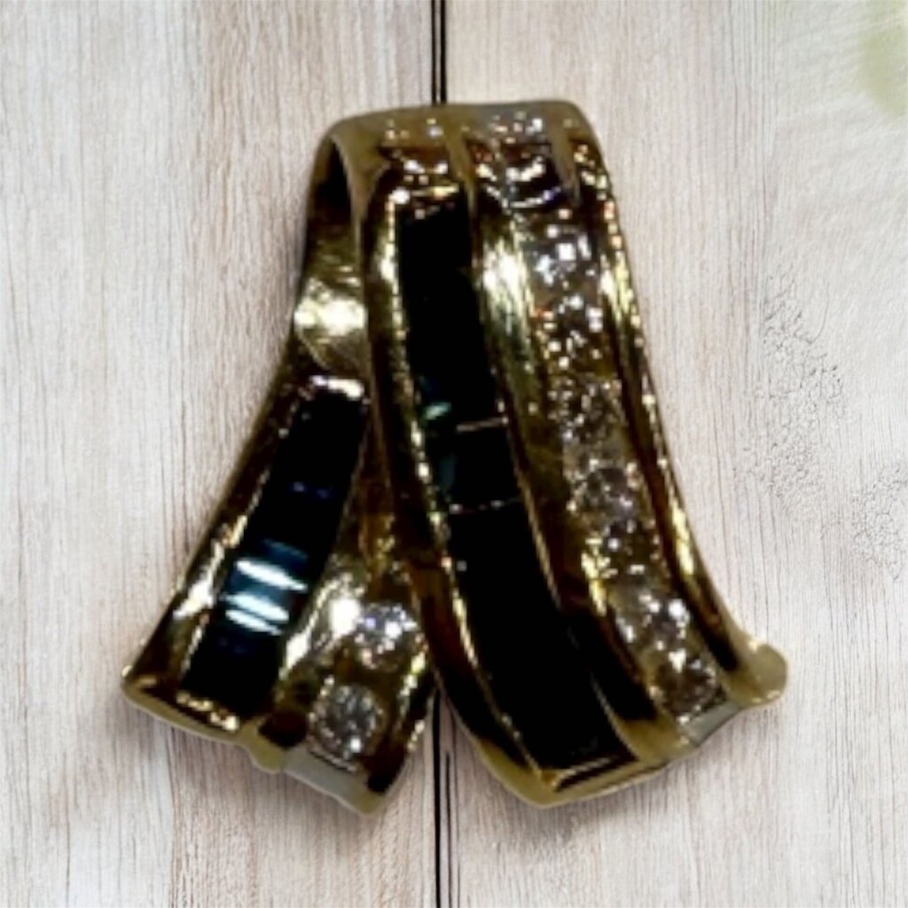 14KT YG SAPPHIRE & DIA SLIDE PENDANT NO CHAIN