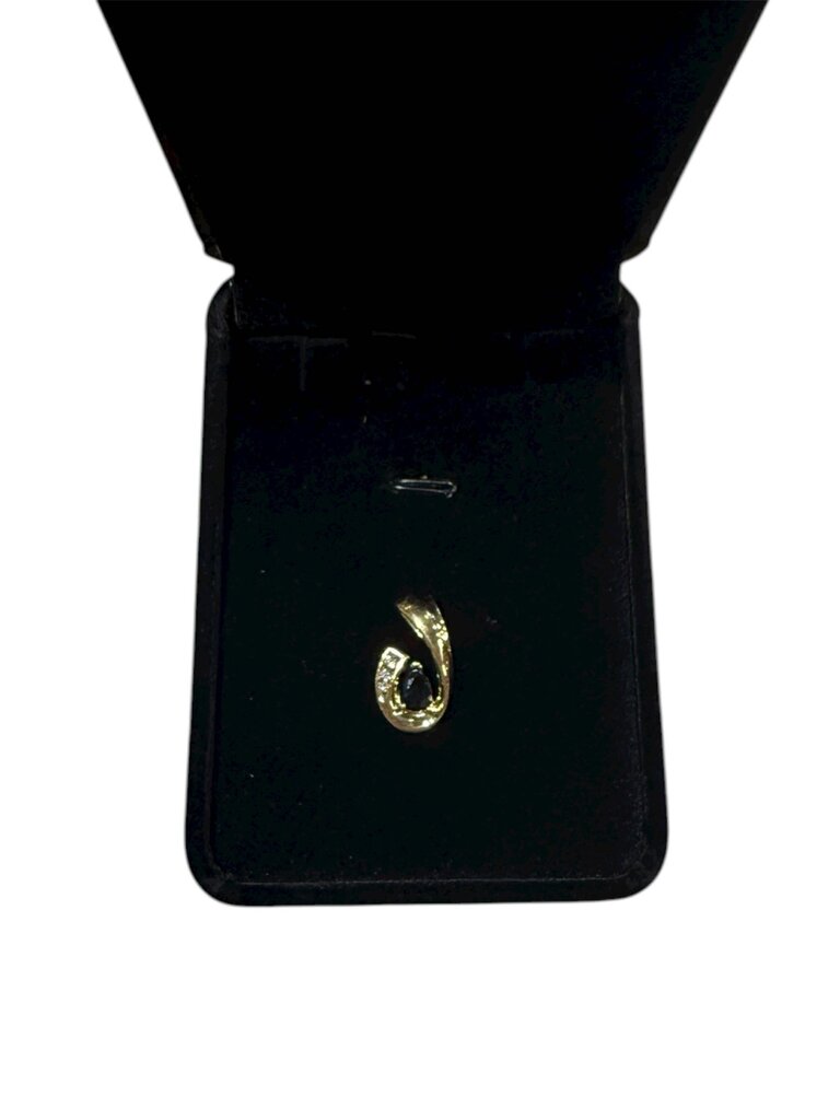 10KT YG PEAR SHAPE SAPPHIRE W/CHANNEL SET DIAMOND J SLIDE PENDANT NO CHAIN