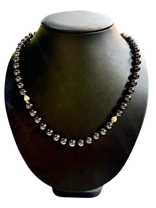 14KT YG BEADED HEMATITE NECKLACE