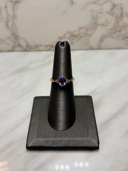 14KT YG STAMPED .73CT OVAL TANZ W/MELEE RING SZ 7
