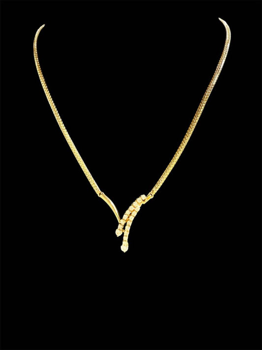 14KT YG WHEAT LINK NECKLACE W/1CTTW CHEVRON SHAPE NECKLACE