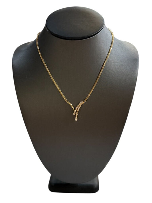 14KT YG WHEAT LINK NECKLACE W/1CTTW CHEVRON SHAPE NECKLACE