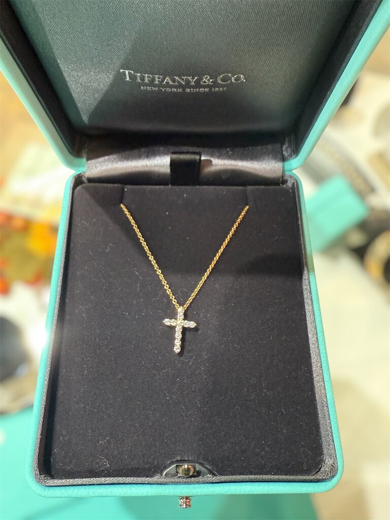 18KT YG .42CTTW T&CO CROSS NECKLACE