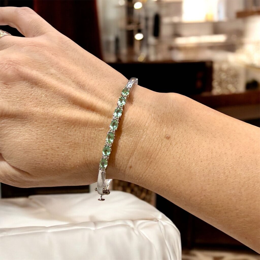 SS MULTI STONE GREEN KYANITE 7 STONE BANGLE