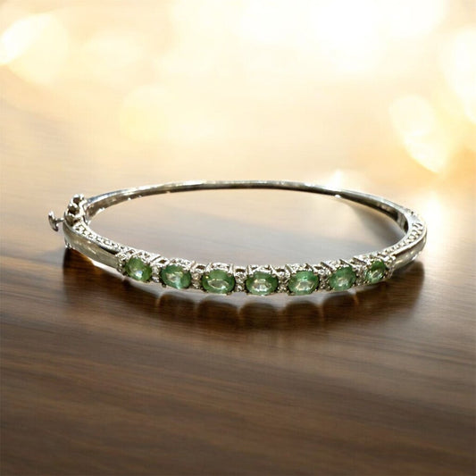 SS MULTI STONE GREEN KYANITE 7 STONE BANGLE