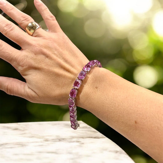 SS PINK QUARTZ TENNIS BRACELET