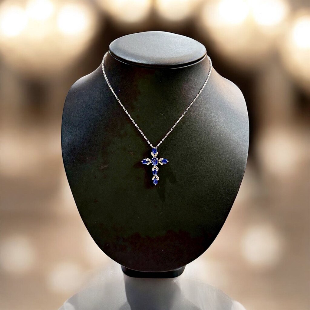SS BLUE STONE CROSS PENDANT ON CHAIN