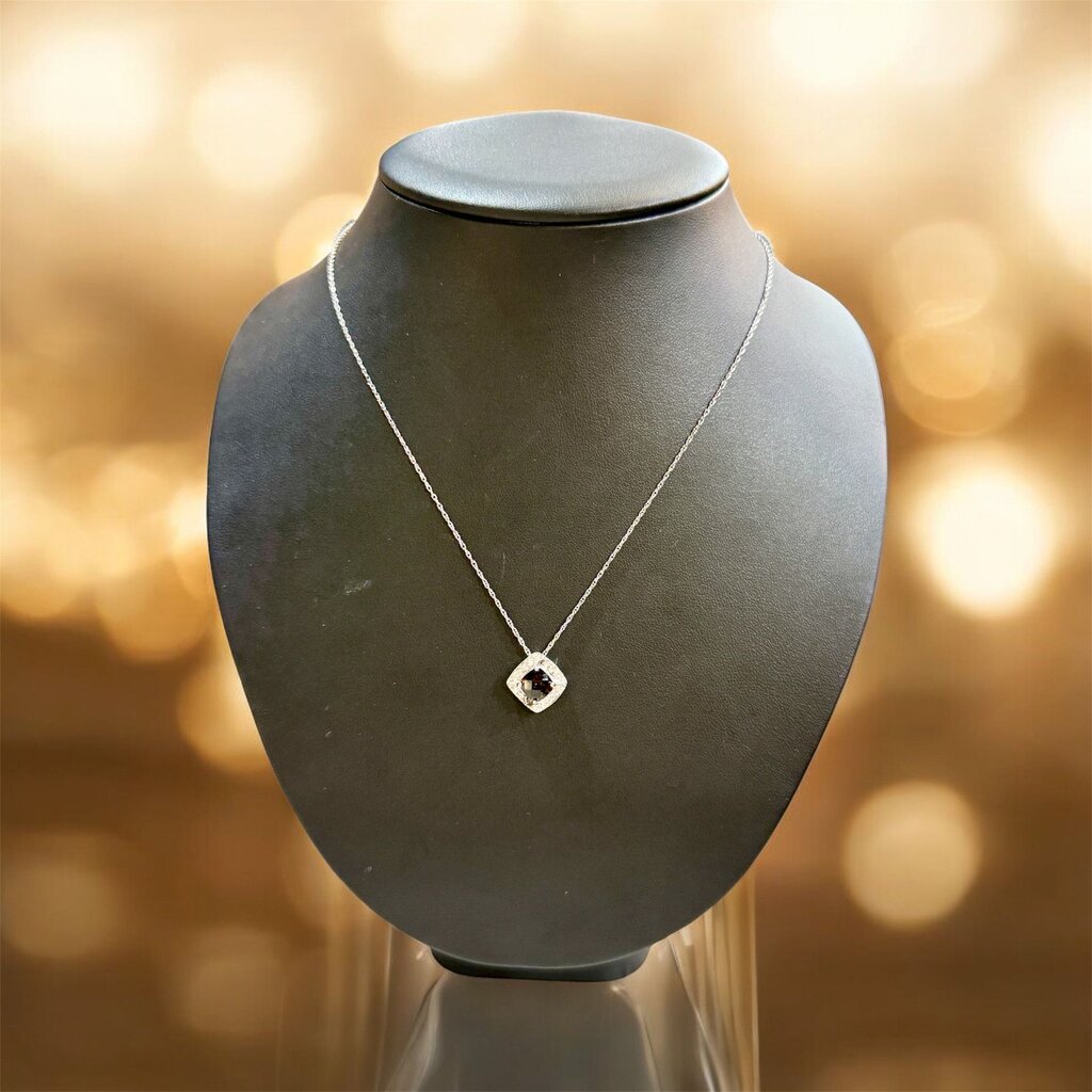 SS SMOKEY QUARTZ CTR W/CZ HALO PENDANT ON CHAIN