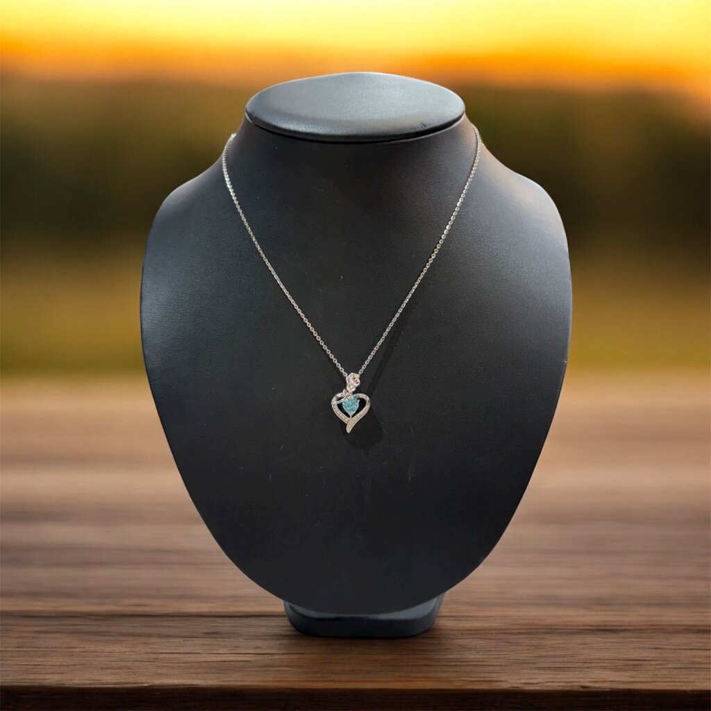 SS HEART SHAPE BLUE TOPAZ PENDANT ON CHAIN