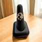 14KT YG 3 OVAL SAPPHIRE STONES W/ BAG & RB CLUSTER RING SZ 6.5