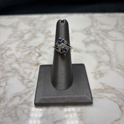 14KT WG DIAMOND & SAPPHIRE CLUSTER RING SWZ 7