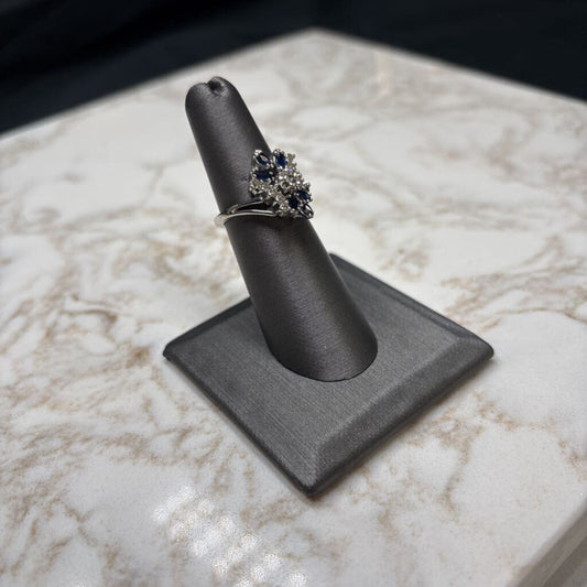 14KT WG DIAMOND & SAPPHIRE CLUSTER RING SWZ 7
