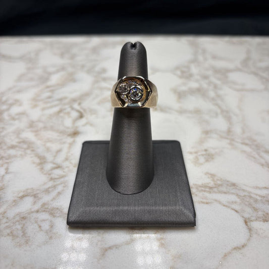 14KT YG 5/8CT RB BEZEL SET W/ 1/5CT RB & MELEE 7/8CTTW NATURAL DIAMOND MENS RING SZ 8.5