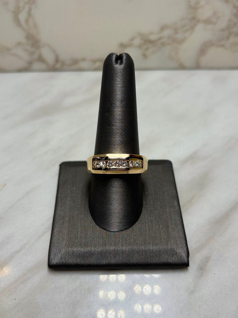 14KT YG 1/4CTTW CHANNEL SET MENS RING HOLLOW SZ 12