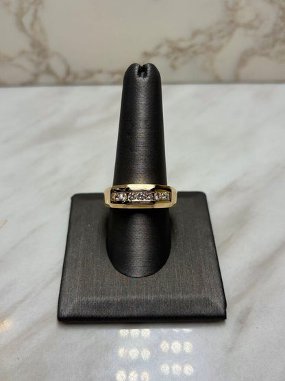 14KT YG 1/4CTTW CHANNEL SET MENS RING HOLLOW SZ 12
